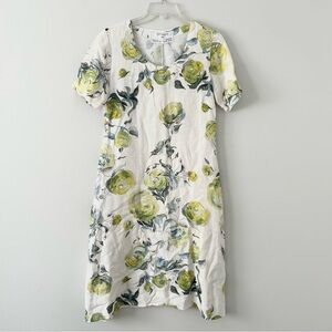 Grizas Rose Print Washed 100% Linen Dress